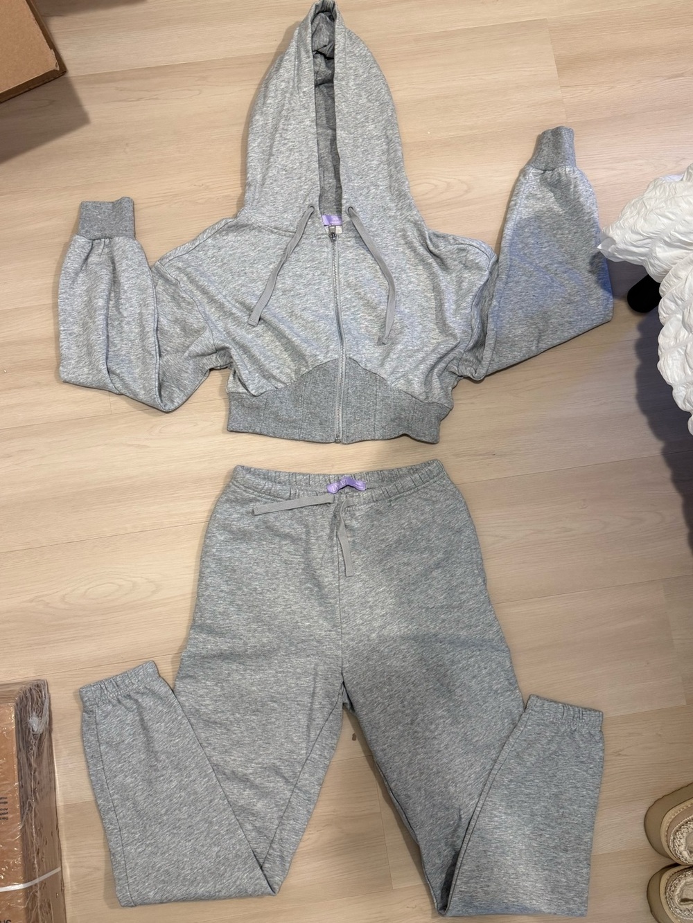 Gray Cropped Zip Hoodie & Jogger Set